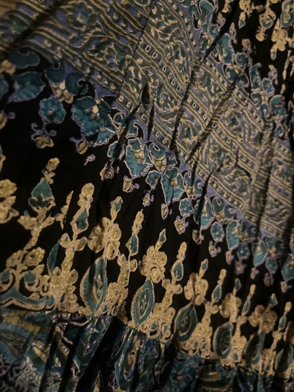 Angie Black Blue and Cream Patterned Boho Maxi Skirt - Picture 3 of 4